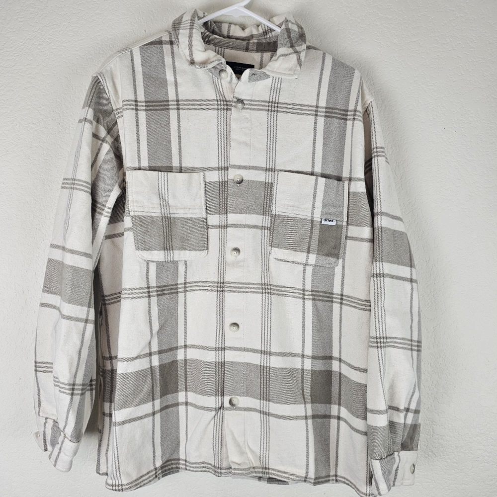 Zara Oversized Plaid Shacket Jacket Neutral Gray Beige XL